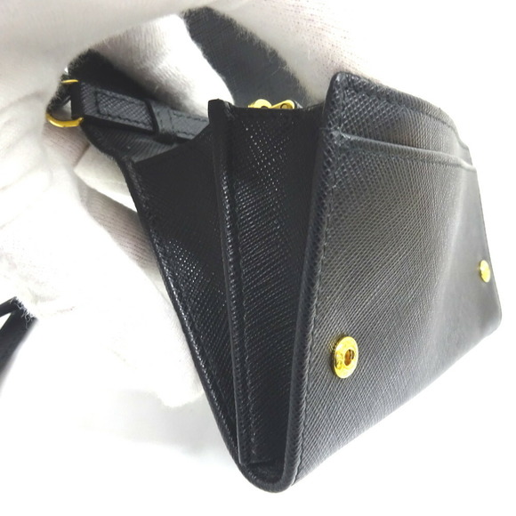 Prada Long Wallet Shoulder Pochette Saffiano Leather Ribbon Black - Picture 10 of 11